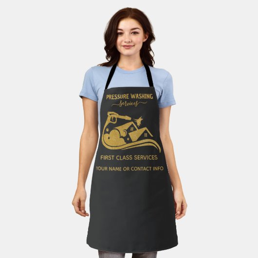 Zwart en goud druk wassen Power Wash Window Schort (Gedragen)