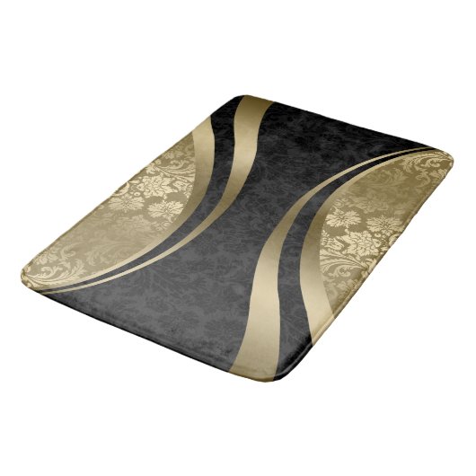 Zwart en goud dynamische geometrische damast badmat (Gekanteld)