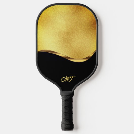 Zwart en Goud Dynamische Streep Pickleball Paddle (Voorkant)