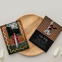 Zwart en Goud Eenvoudig Foto Afstuderen Aankondigi Folie Uitnodiging