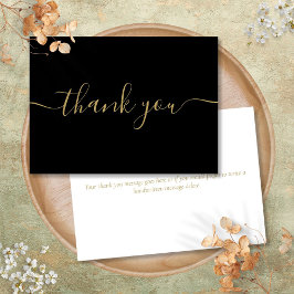 Zwart en goud eenvoudig modern elegant schrift bedankkaart