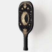 Zwart en Goud Eerie Gotische Zon Maan Monogram Pickleball Paddle (Links)