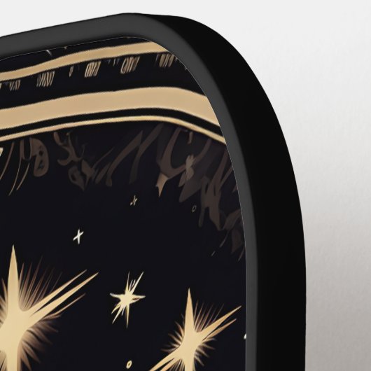 Zwart en Goud Eerie Gotische Zon Maan Monogram Pickleball Paddle (Links Detail)