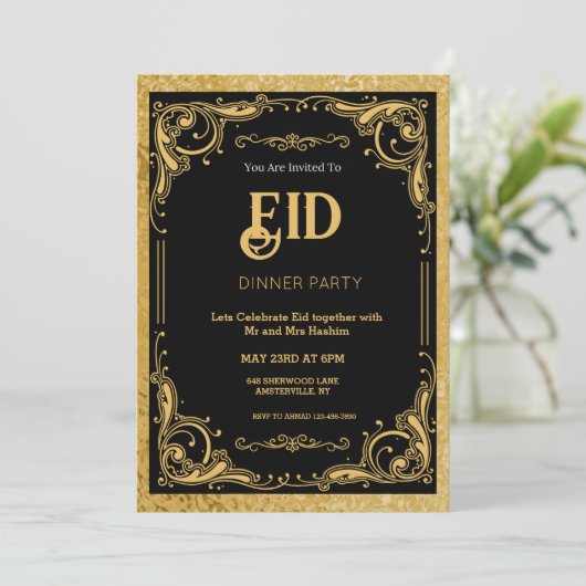 Zwart en Goud  Eid Party Invitation Kaart (Staand voorkant)