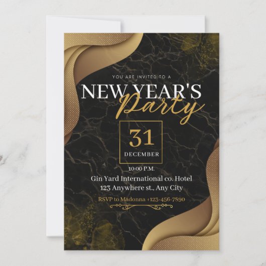 ZWART EN GOUD ELEGANT AANGEPASTE NIEUWJAARSFEEST KAART (Voorkant)