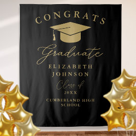 Zwart En Goud Elegant Afstudeerfoto Achtergrond Wandkleed
