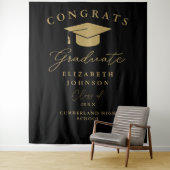 Zwart en goud Elegant Afstuderen Foto achtergrond Wandkleed (In situ)