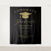 Zwart en goud Elegant Afstuderen Foto achtergrond Wandkleed (Voorkant)