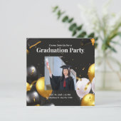 Zwart en Goud Elegant Afstuderen Invitation Kaart (Staand voorkant)