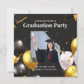 Zwart en Goud Elegant Afstuderen Invitation Kaart (Voorkant)