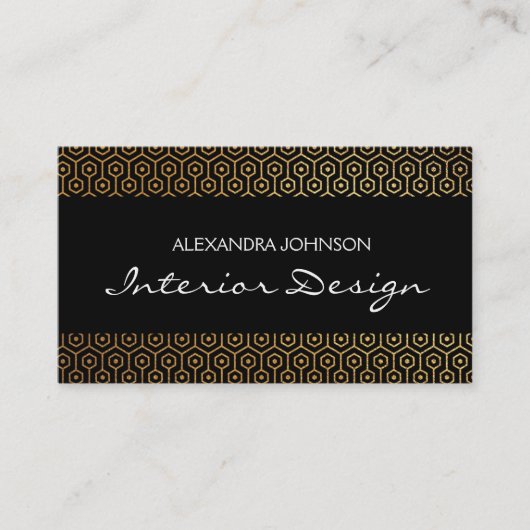 Zwart en goud Elegant Art Deco Interieurontwerp Visitekaartje (Voorkant)