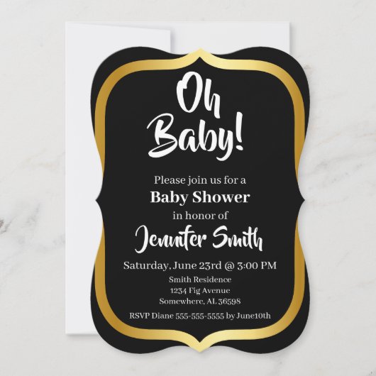 Zwart en Goud Elegant Baby shower Kaart (Voorkant)