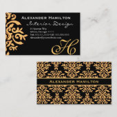Zwart en goud Elegant Barok Damask voor hem Visitekaartje (Voorkant / Achterkant)