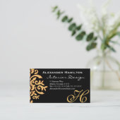 Zwart en goud Elegant Barok Damask voor hem Visitekaartje (Staand voorkant)
