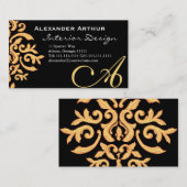 Zwart en goud Elegant Barok Damask voor hem Visitekaartje (Voorkant / Achterkant)
