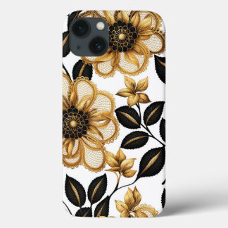 Zwart en Goud Elegant Bloemen Patroon Bloemen Case-Mate iPhone Case