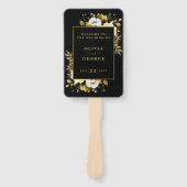 Zwart en goud Elegant Bloemen Trouwprogramma Handwaaier (Voorkant)
