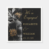 Zwart en goud Elegant Bloemen Verlovingsfeest Servet (Voorkant)