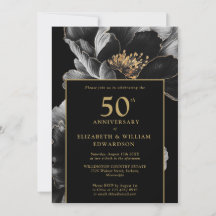 Zwart en goud elegant bloemig 50-jarig jubileum