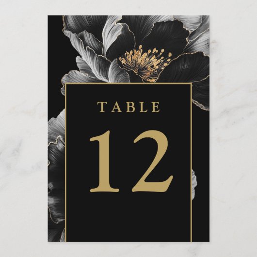 Zwart en goud elegant bloemrijk chic tafelnummer (Voorkant)
