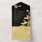 Zwart en goud elegant botanisch huwelijk all in one uitnodiging (Binnen)