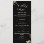 Zwart en Goud Elegant Botanische Bruiloft Menu (Voorkant)