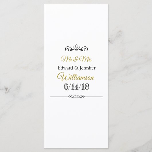 Zwart en Goud Elegant Bruiloft Menu Kaart (Achterkant)