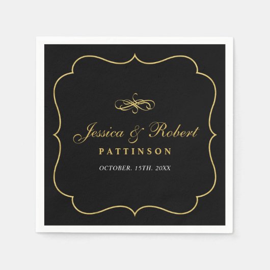 Zwart en goud | Elegant Classic Wedding Napkin Servet (Voorkant)