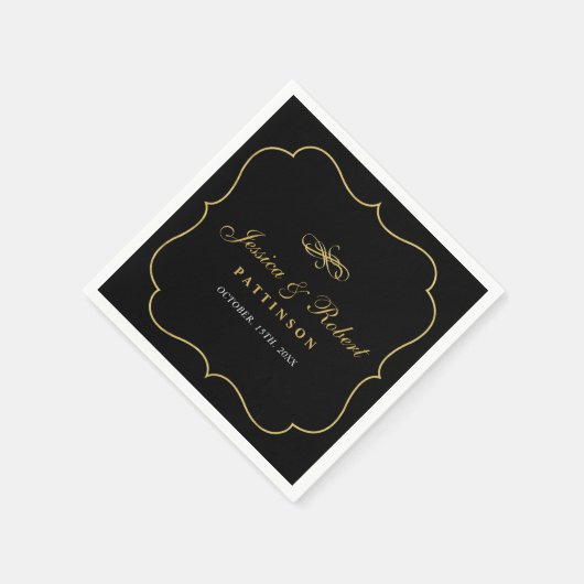 Zwart en goud | Elegant Classic Wedding Napkin Servet (Hoek)