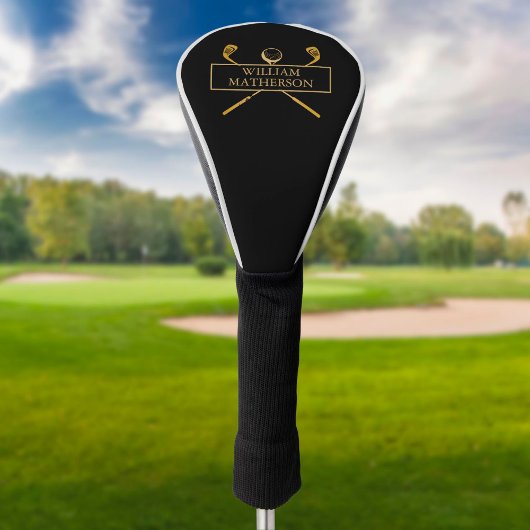 Zwart en goud elegant gepersonaliseerd golfheadcover