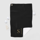 Zwart en goud elegant gepersonaliseerd monogram golfhanddoek (Insitu)