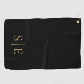 Zwart en goud elegant gepersonaliseerd monogram golfhanddoek (Horizontaal)