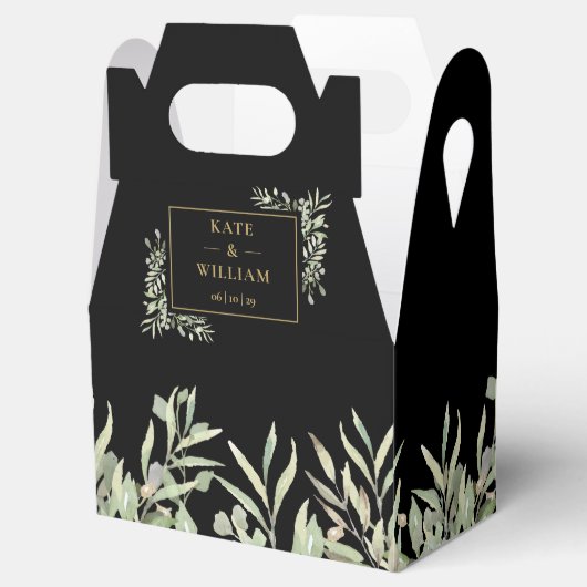 Zwart en goud elegant groen huwelijk bedankdoosjes (Geopend)