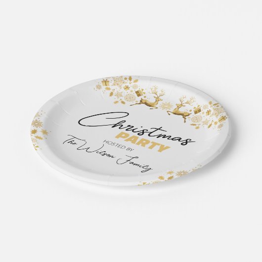 Zwart en Goud Elegant Kerstfeest Papieren Bordje (Gekanteld)