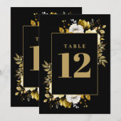 Zwart en Goud Elegant Land Bloemen Tafelnummer (Voorkant / Achterkant)