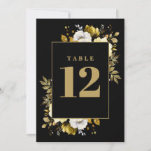 Zwart en Goud Elegant Land Bloemen Tafelnummer