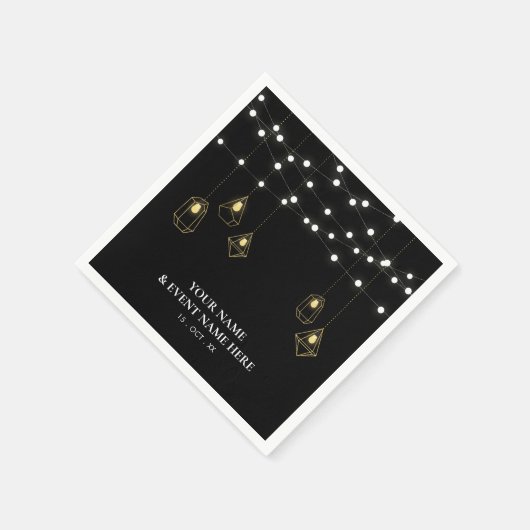 Zwart en goud | Elegant Lights Custom Party Napkin Servet (Hoek)
