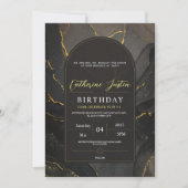Zwart en goud elegant luxe chic marmeren feest kaart (Voorkant)