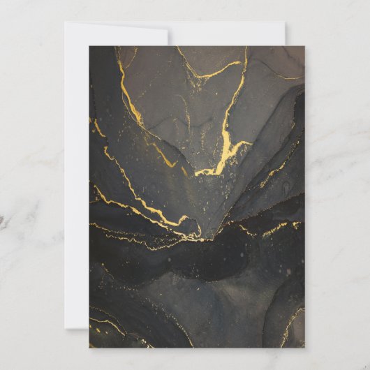 Zwart en goud elegant luxe chic marmeren feest kaart (Achterkant)