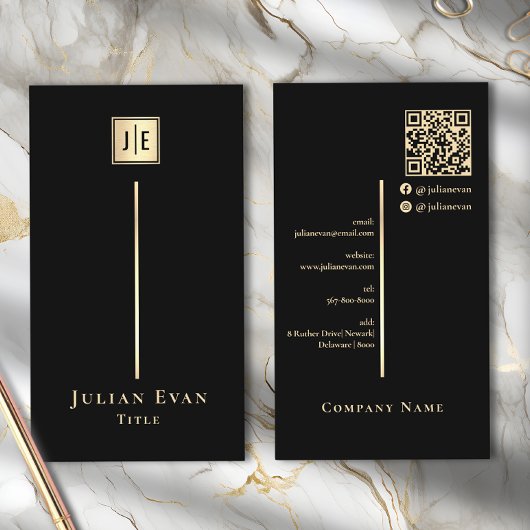 Zwart en Goud Elegant Luxe Monogram Visitekaartje