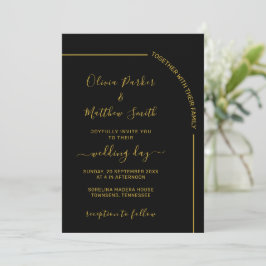 Zwart en goud Elegant Minimalistische Trouwdag Kaart