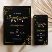 Zwart en goud Elegant Modern Afstudeerfeest