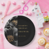 Zwart en goud elegant modern bloemend bruidsfeest papieren bordje (Feest)