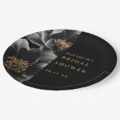 Zwart en goud elegant modern bloemend bruidsfeest papieren bordje (Gekanteld)