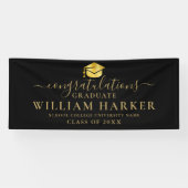 Zwart en goud elegant modern script afstuderen spandoek (Horizontaal)