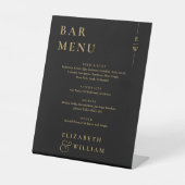 Zwart en goud Elegant Monogram Bar Menu Reclamebord Met Voetstuk (Voorkant)