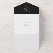Zwart en goud Elegant Monogram Huwelijk All In One Uitnodiging (Buitenkant)