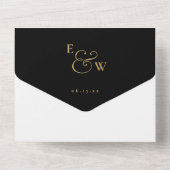Zwart en goud Elegant Monogram Huwelijk All In One Uitnodiging (Achterkant)