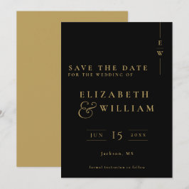 Zwart en goud Elegant Monogram Huwelijk Save The Date