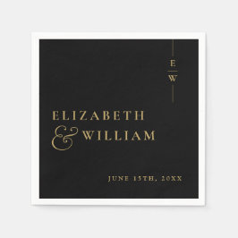 Zwart en goud Elegant Monogram Huwelijk Servet